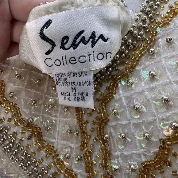 Vintage 1980s Silk Beaded Art Deco Maxi Gown Formal Evening Dress Size M - Picture 6 of 11